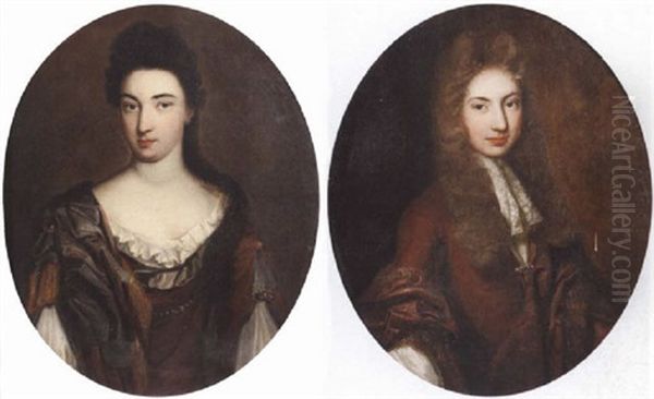 Portrait Of A Boy, (the Duke Of Berwick?), In A Red Coat, Mauve Cloak And White Lace Jabot Oil Painting by Pierre Mignard