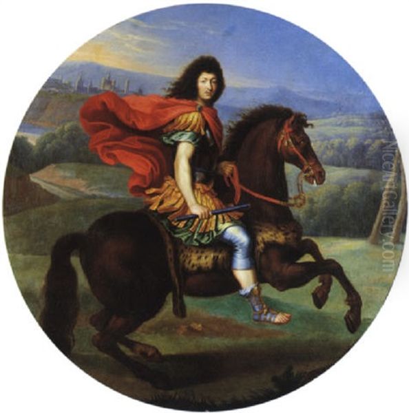 Portrait De Louis Xiv A Cheval Oil Painting by Pierre Mignard