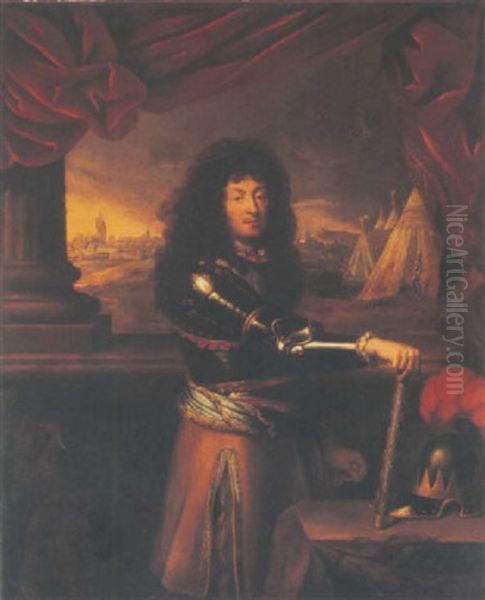 Louis Xiv Devant Une Ville Des Flandres Oil Painting by Pierre Mignard