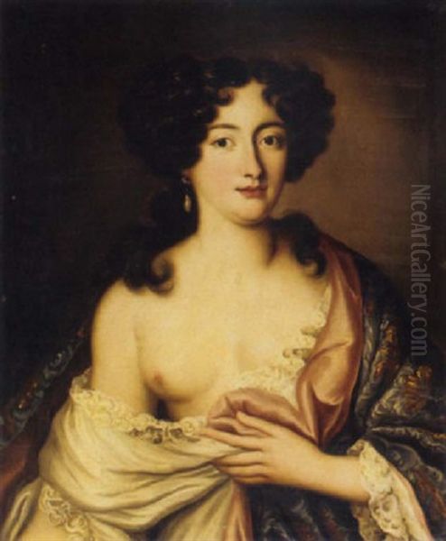Portrait Of Marie Mancini, Prince Colonna, In An Embroidered Cloak Oil Painting by Pierre Mignard