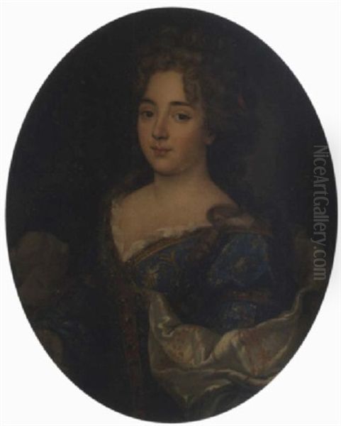 Portrait De Femme A La Robe Bleue Oil Painting by Pierre Mignard