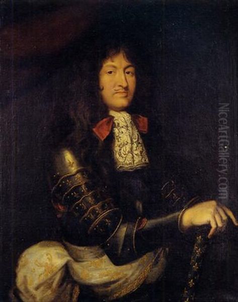 Portrait Du Roi Louis Xiv En Armure Oil Painting by Pierre Mignard