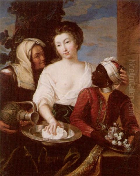 Portrait Of A Lady With A Moorish Page And Maidservant Oil Painting by Pierre Mignard