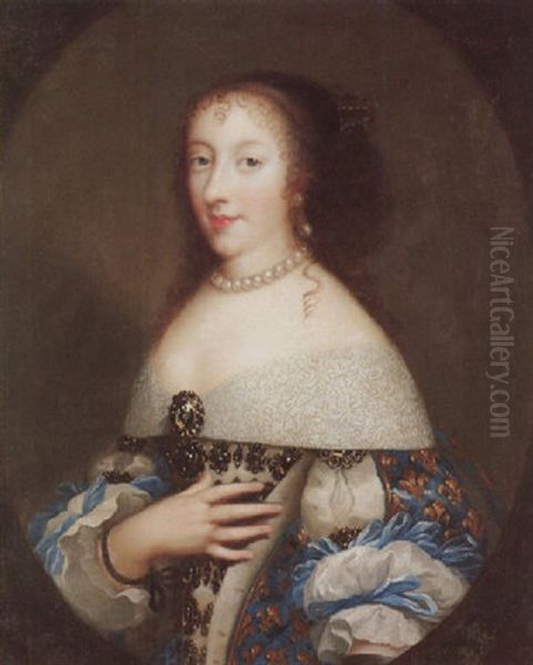 Portrait Of Henrietta Stuart, Wearing A Blue Dress And White Chemise Oil Painting by Pierre Mignard