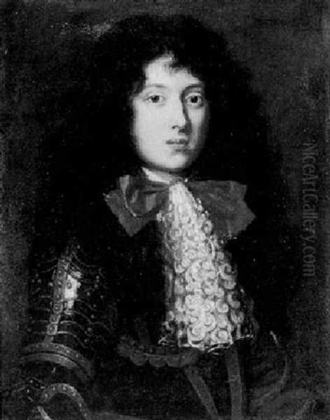 Junger Edelmann Mit Spitzenjabot Und Roter Schleife Oil Painting by Pierre Mignard