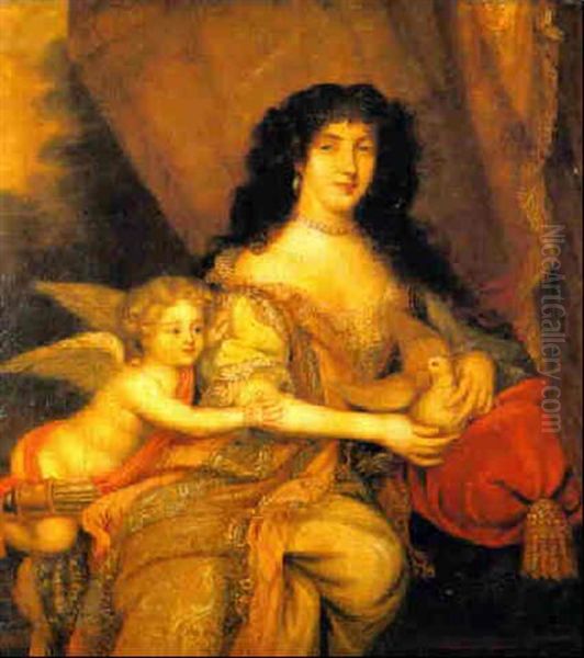 Portrait Of Duchess Of Portsmouth And Her Son As Cupid Oil Painting by Pierre Mignard