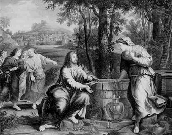 Christ And The Woman Of Samaria Oil Painting by Pierre Mignard