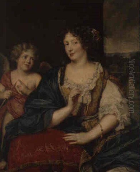 Portrait De Femme (mademoiselle De Fontanges?) Et Cupidon Oil Painting by Pierre Mignard