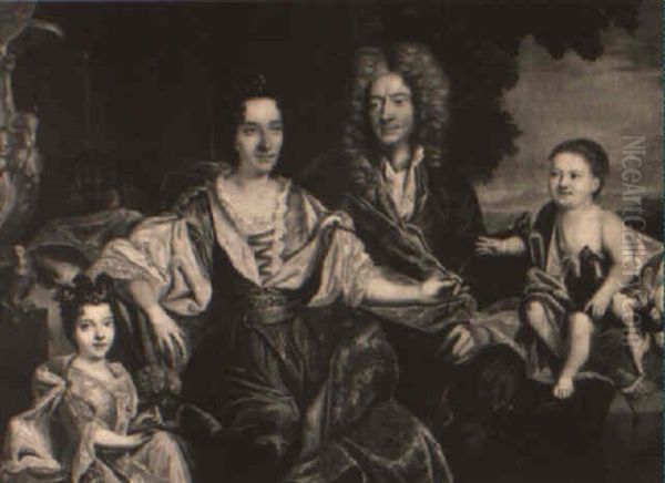 Portrait Of A Family, Father, Mother, Son And Daughter With Parrot And Pup Oil Painting by Pierre Mignard