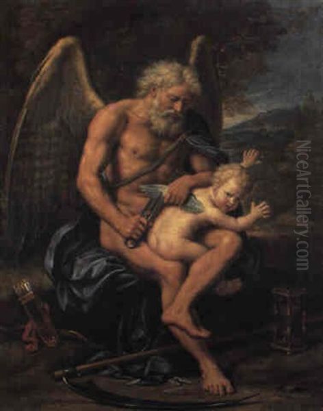 Le Temps Coupant Les Ailes De L'amour Oil Painting by Pierre Mignard