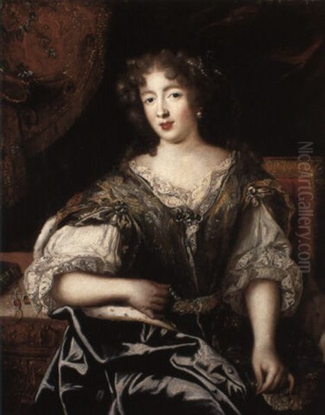 Portrait Of A Lady (madame De La Valli,re?) Wearing A Gown With Jewels Oil Painting by Pierre Mignard