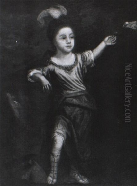 Portrait Of An Aristocratic Boy With His Pet Parrot Oil Painting by Pierre Mignard