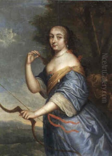 Diana In Blauem Gewand Mit Bogen Und Pfeil Oil Painting by Pierre Mignard