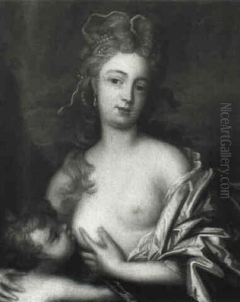 Portrait Of A Lady Suckling A Child Oil Painting by Pierre Mignard