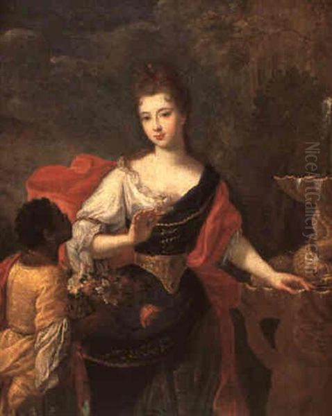 Jeune Femme Et Sa Jeune Servante Noire Oil Painting by Pierre Mignard