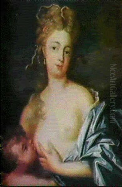 Bildnis Einer Jungen Mutter, Die Ihr Kind Stillt Oil Painting by Pierre Mignard