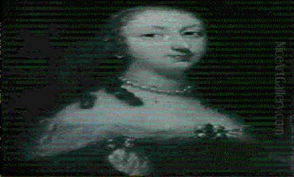 Portrait Of A Lady, Small Half Length, Wearing A Black Dress And A Pearl Choker Oil Painting by Pierre Mignard