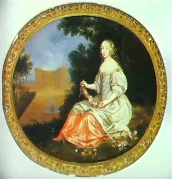 Portrait Of Mademoiselle Bouthillier, Seated Full Length... Oil Painting by Pierre Mignard