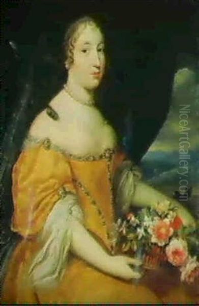 Portrait De La Duchesse Du Lude Sur Fond De Paysage Oil Painting by Pierre Mignard