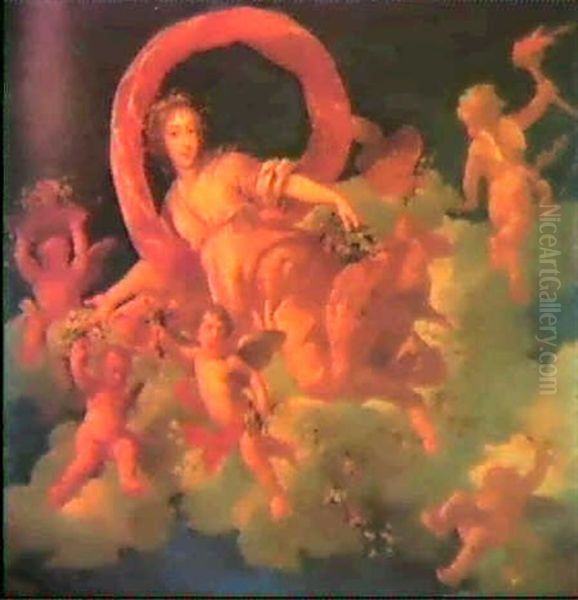 Scene Allegorique Representant Le Portrait Presume De Madamede La Valliere En Aurore Oil Painting by Pierre Mignard