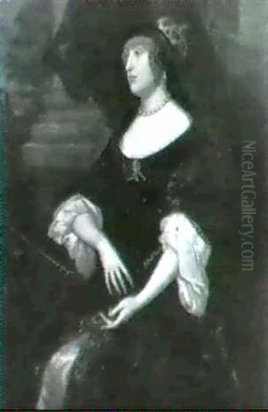 Portrait Of A Lady, Traditionally Identified As             Queen Henrietta Maria, Seated Three-quarter Length Oil Painting by Pierre Mignard