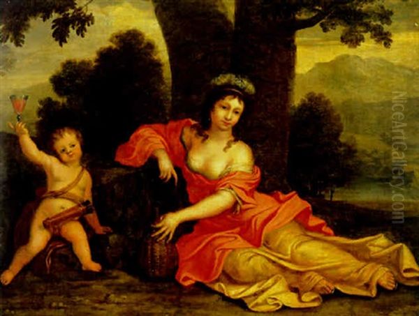 Venus And Bacchus Oil Painting by Nicolas Mignard
