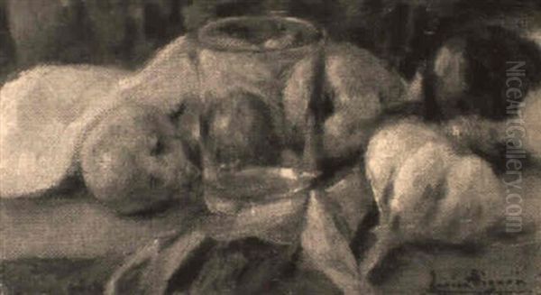 Nature Morte Aux Pommes Et Au Verre Oil Painting by Lucien Rene Mignon