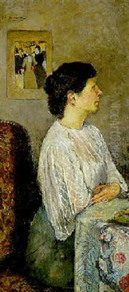 Portrait De Mme. Milcendeau De Profil Oil Painting by Charles Edmond Theodore Milcendeau