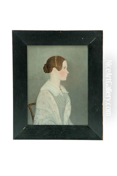 Profile Of A Young Woman Seated In A Decorated Chair Oil Painting by Jasper P. Miles