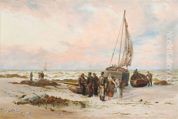 Waiting For The Evening Tide, Robin Hood Bay Oil Painting by Thomas Rose Miles