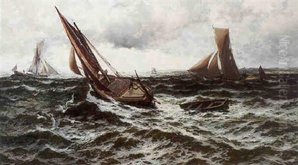 Beating Up Off Canvey Island (mouth Of The Thames) Oil Painting by Thomas Rose Miles