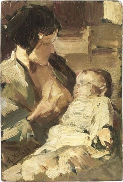 Maternita Oil Painting by Alessandro Milesi