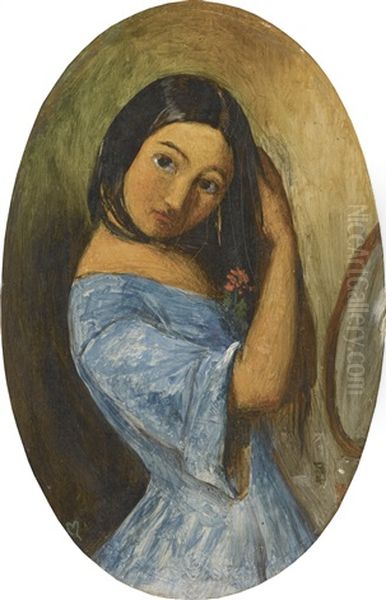A Girl Combing Her Hair Oil Painting by Sir John Everett Millais
