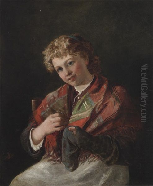 Darning A Sock Oil Painting by Sir John Everett Millais