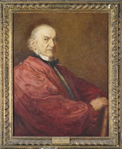 Portrait Of William Ewart Gladstone Seated In Crimson Robes With A White Collar Oil Painting by Sir John Everett Millais