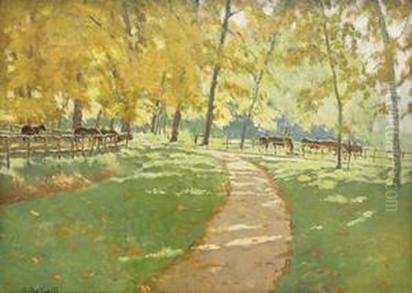 Cavalli Nel Parco Oil Painting by Mario Giuseppe Bettinelli