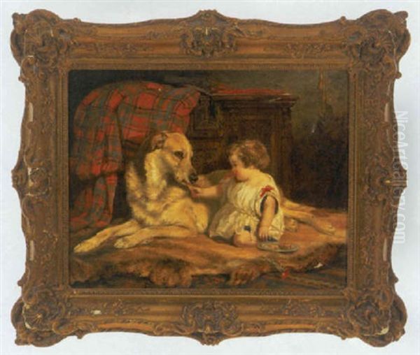 Interior Med Jasty Morsel Og Irsk Ulvehund Oil Painting by Sir John Everett Millais