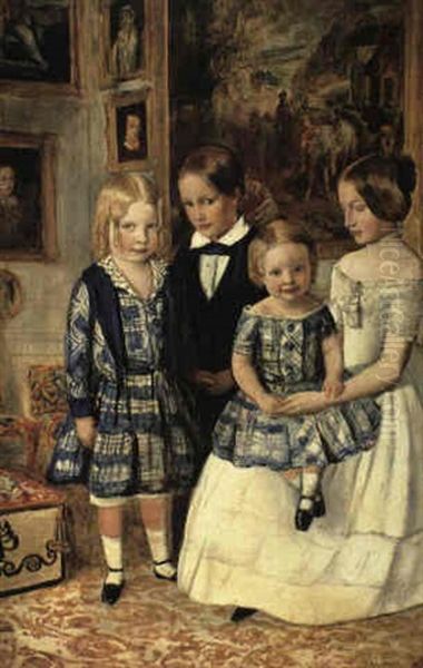 Portrait Of The Four Wyatt Children Oil Painting by Sir John Everett Millais