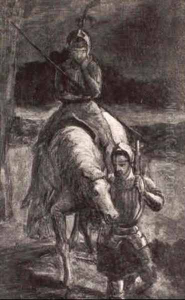 A Knight In Armour On Horseback Oil Painting by Sir John Everett Millais