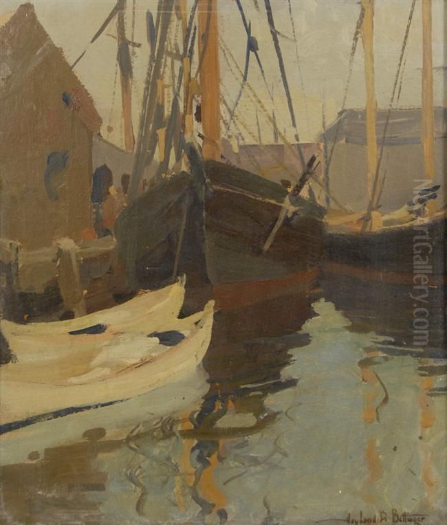 Boats At Docks Oil Painting by Hoyland B. Bettinger