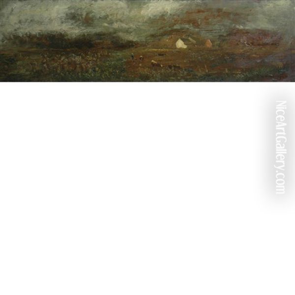 Farm Scene; Mill In Landscape (2 Works) Oil Painting by Charles Henry Miller