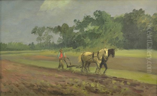 Plowing The Field, Freeport, Long Island Oil Painting by Charles Henry Miller