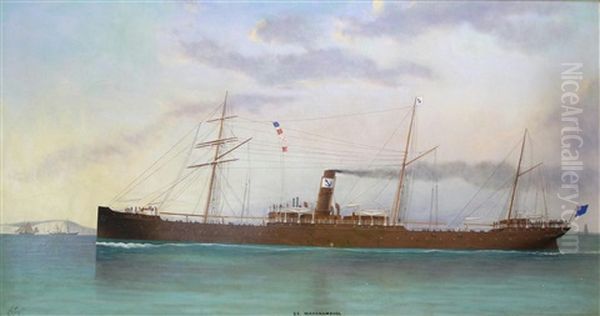 The Steam Ship S.s. Warrnambool Passing Dover Strait Oil Painting by Charles Keith Miller