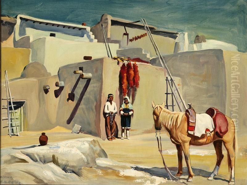 Acoma Oil Painting by Harold Harrington Betts