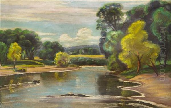 River Landscape Oil Painting by Harold Harrington Betts