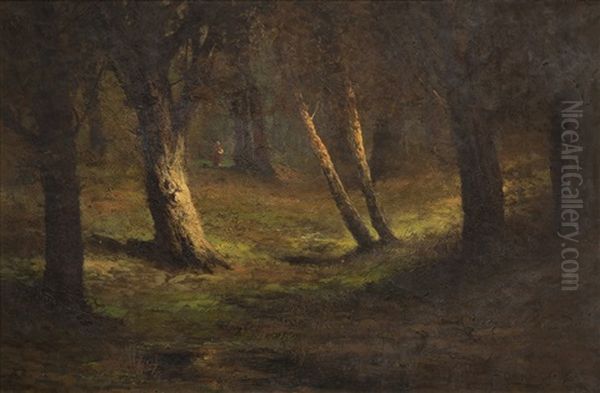Forest Scene With A Figure In The Distance Oil Painting by Ralph Davidson Miller
