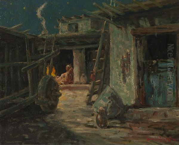 Southwestern Adobe Scene Oil Painting by Ralph Davidson Miller