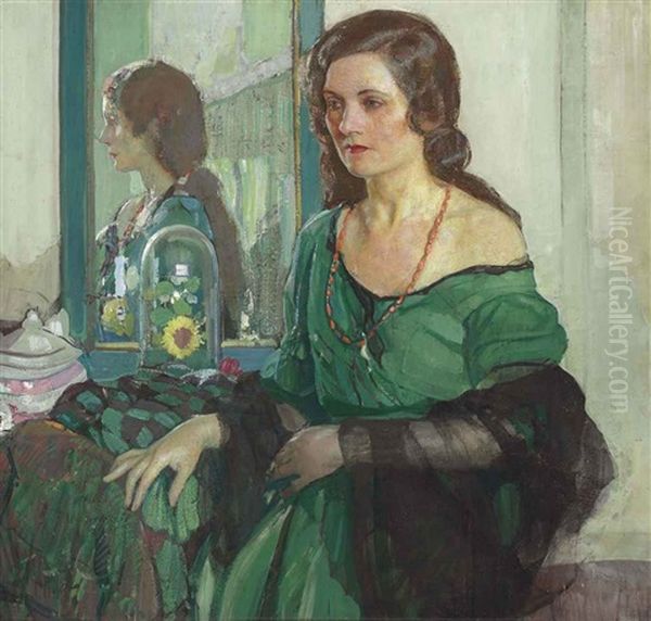 Lady In Green Oil Painting by Richard Edward Miller