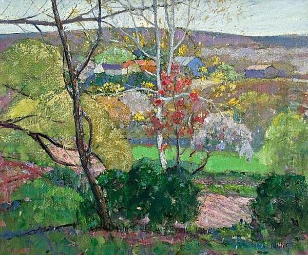 Summer Landscape With Farm Building Oil Painting by Richard Edward Miller