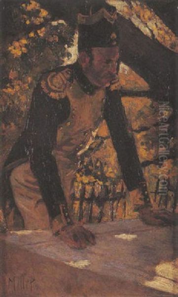 Militaire Appuye Sur Une Table Oil Painting by Richard Edward Miller